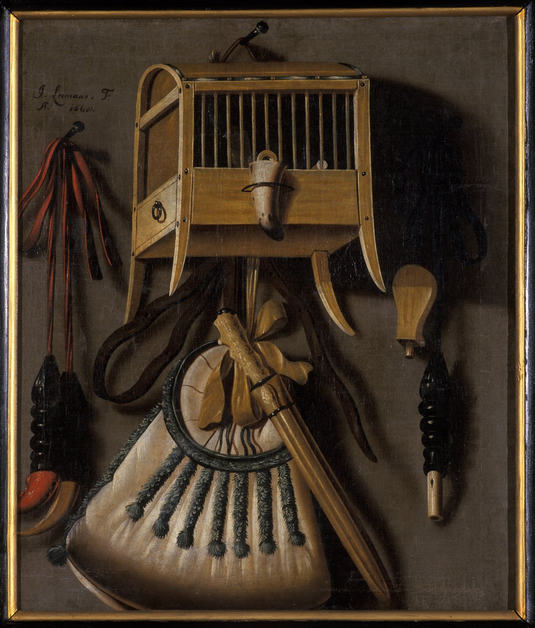 Asetelma lintupyyntivälineillä, 1660 tekijältä Johannes Leemans