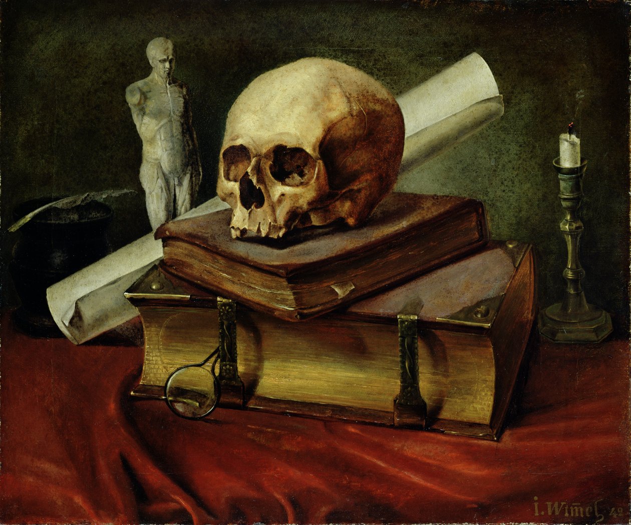Vanitas, asetelma, 1842 tekijältä Johannes Wimmel