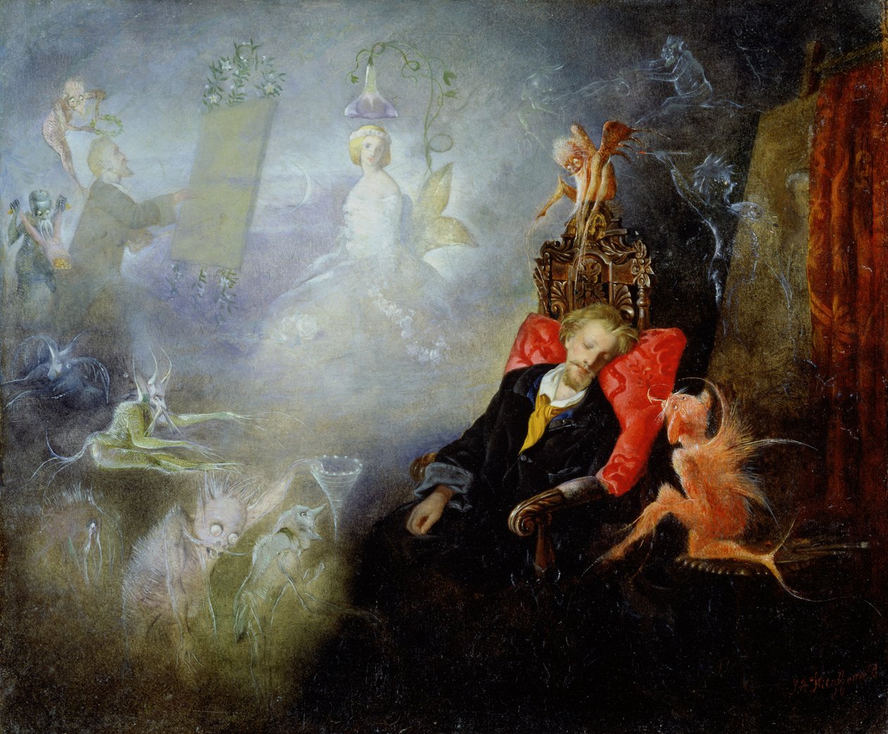Taiteilijan unelma, 1857 (öljy myllylevylle) tekijältä John Anster Fitzgerald