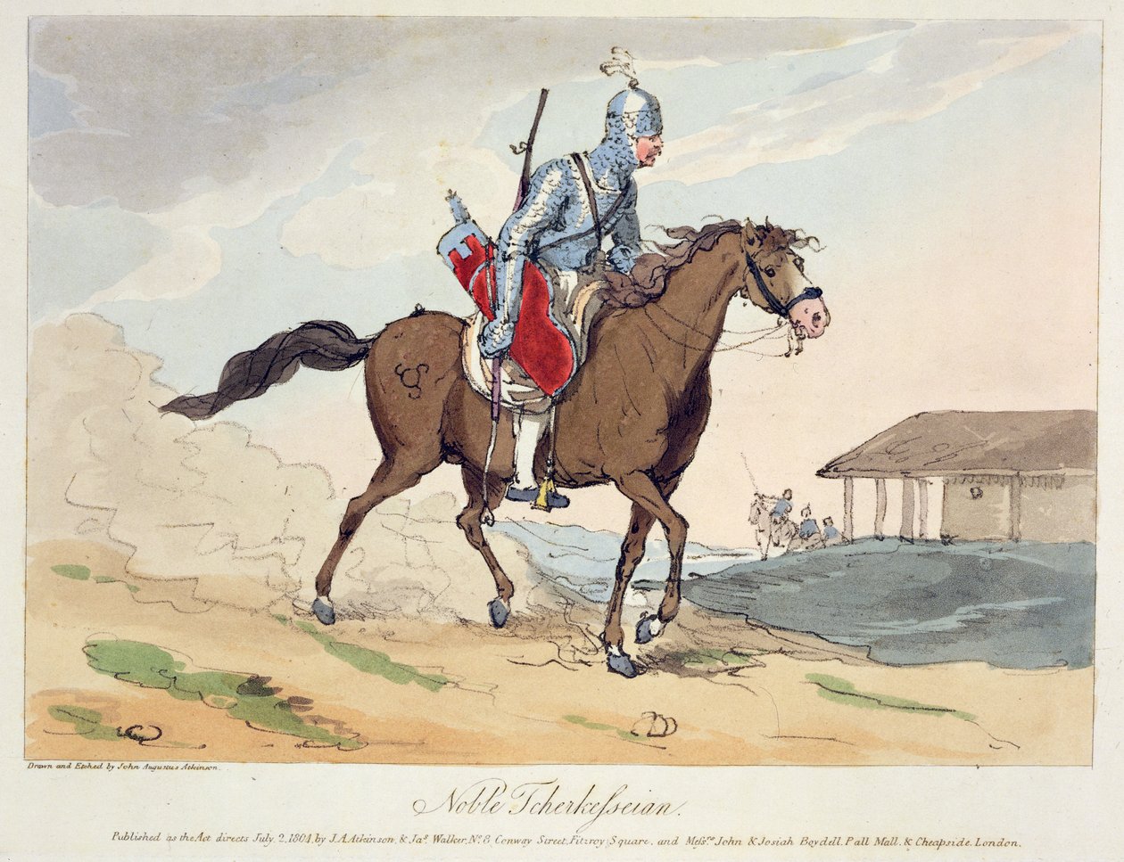Taiteilijan kaivertama Noble Tcherkesse, julkaistu 1804 tekijältä John Augustus Atkinson