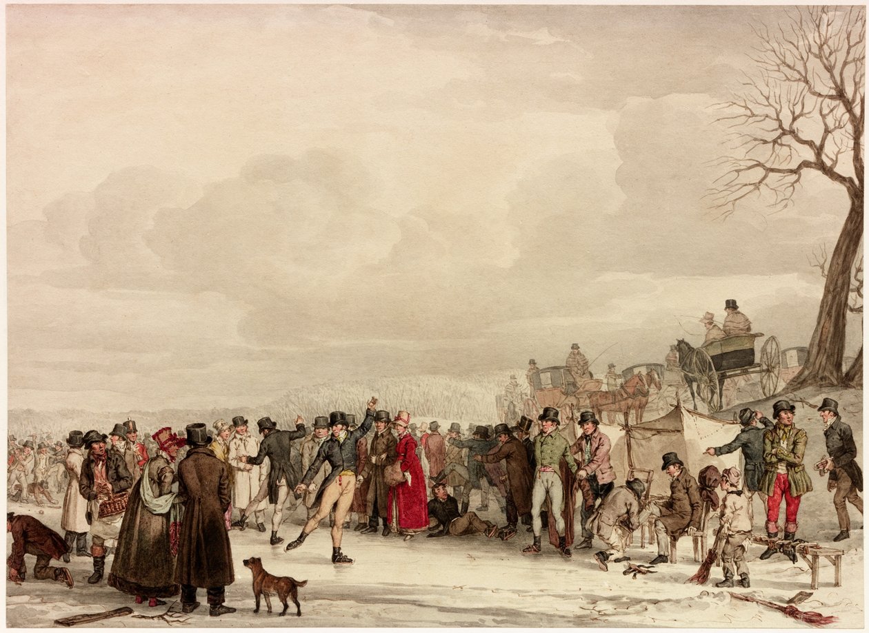Luistelu, 1810 (wc kudospaperilla) tekijältä John Augustus Atkinson