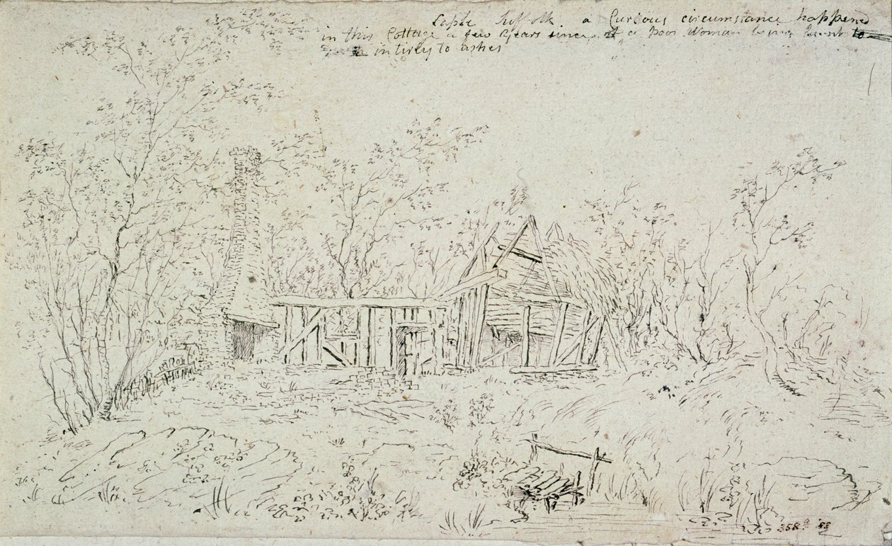 Raunioitunut mökki Capelissa, Suffolkissa, 1796 tekijältä John Constable