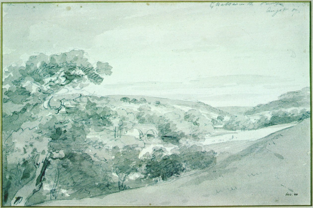 Chatsworth Park, 1801 (lyijykynä ja seepiapesu) tekijältä John Constable