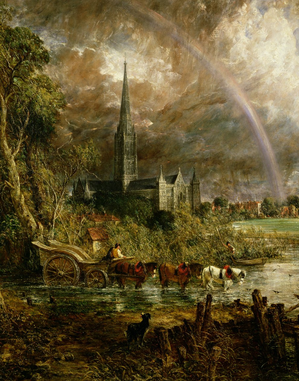 Salisbury Cathedral From the Meadows, 1831 yksityiskohta vuodelta 1560 tekijältä John Constable