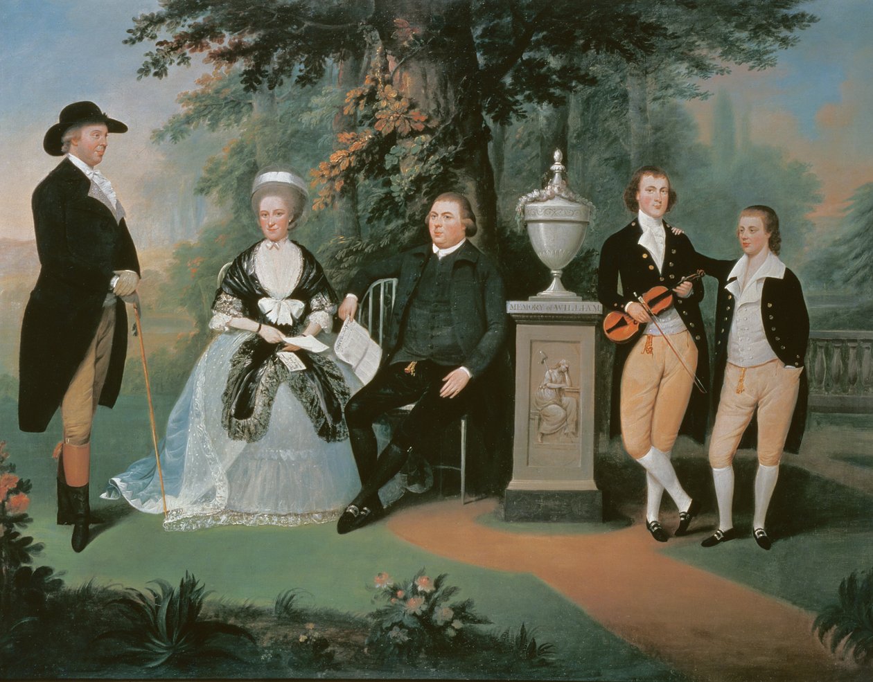 Wilsonin perheenjäsenet William Pitt nuoremman muistomerkin ympärillä. tekijältä John Downman