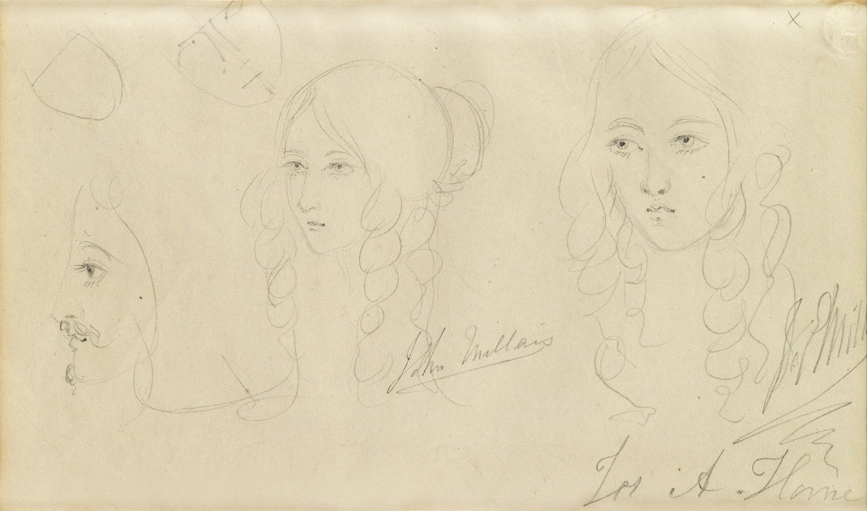 Luonnokset tytön päästä tekijältä John Everett Millais