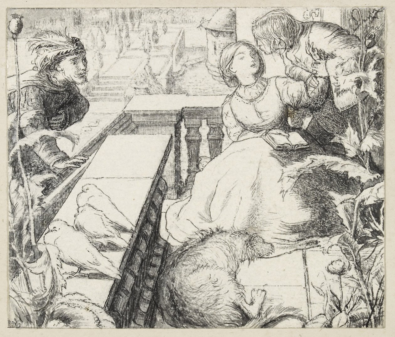Sleeping Palace (kynä ja musta muste) tekijältä John Everett Millais