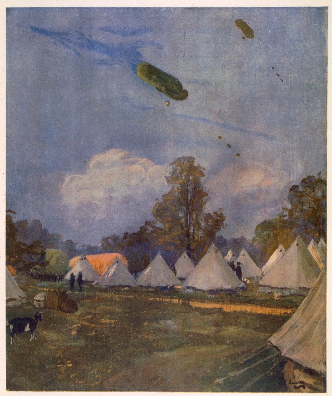 Kite Balloons, Roehampton, 1915, British Artists at the Front -elokuvalta, Länsirintaman jatko, 1918 tekijältä John Lavery