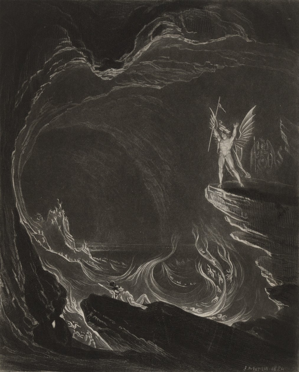 Saatana ja langenneet enkelit, n. 1827 (mezzotint) tekijältä John Martin