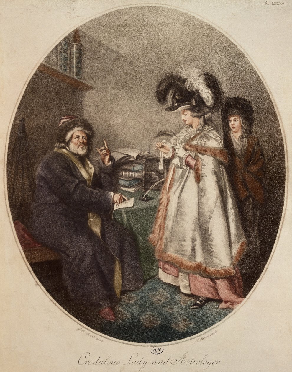 Uskottava nainen ja astrologi, kaiverrettu Pierre Simon (k.1810). tekijältä John Raphael Smith