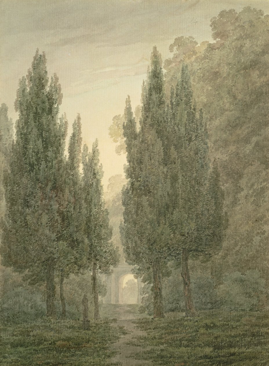 Puutarhoissa Villa Pamphili (wc yli lyijykynä laid paperilla) tekijältä John Robert Cozens