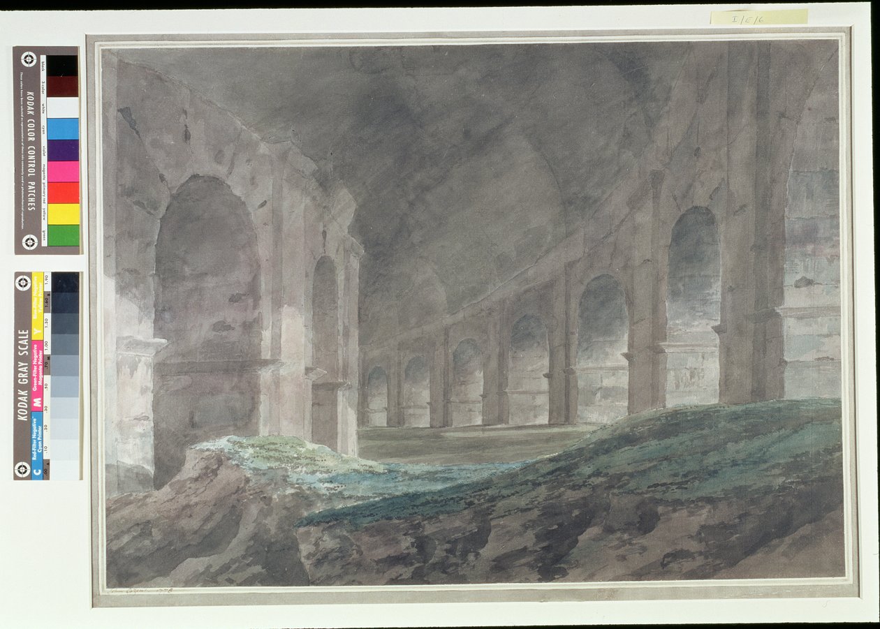 Colosseumin alemman ambulatorion sisustus, Rooma, 1778 tekijältä John Robert Cozens