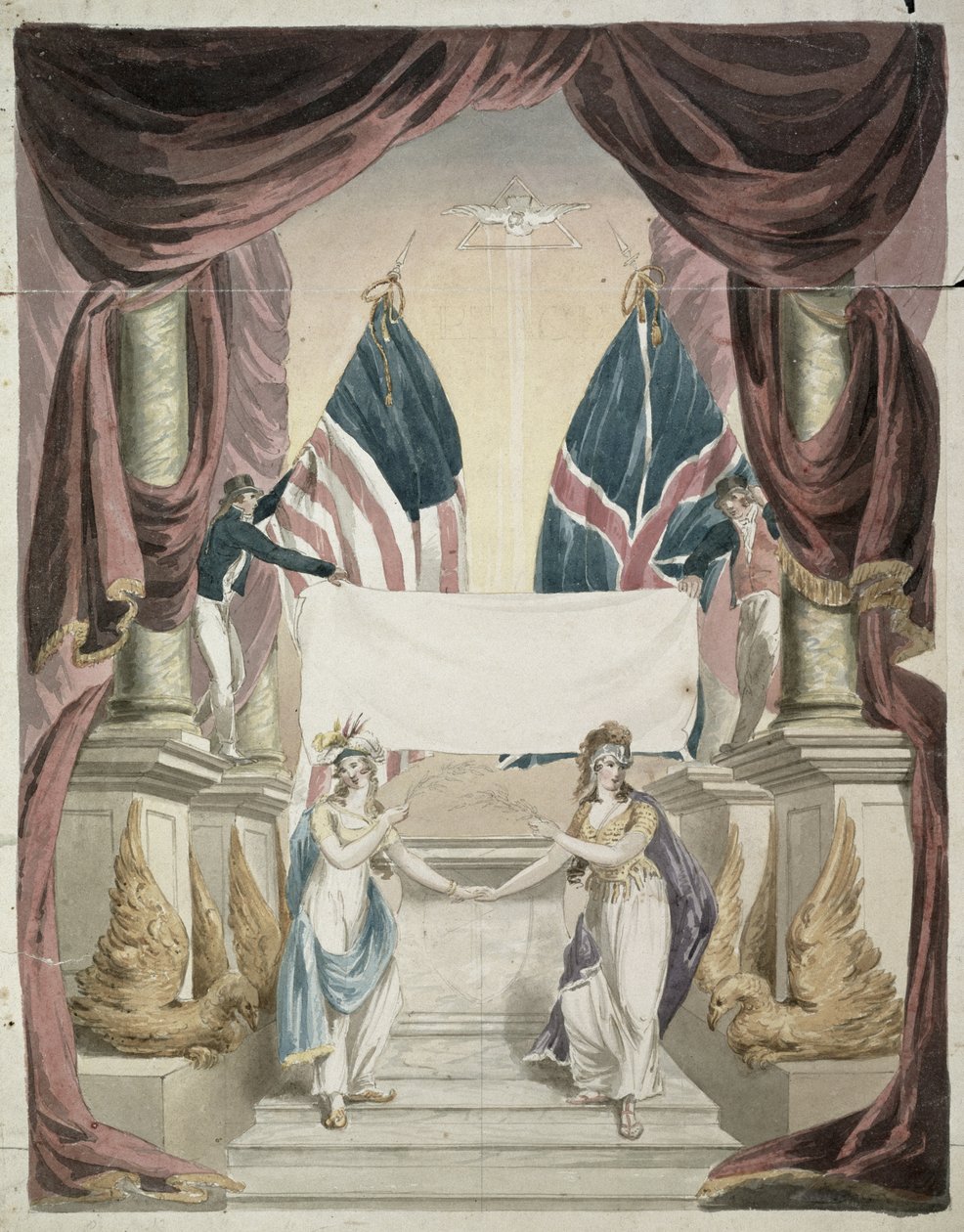 Rauha, allegoria Gentin sopimuksesta, allekirjoitettu 24. joulukuuta 1814, noin 1814 (muste ja wc paperilla) tekijältä John Rubens Smith