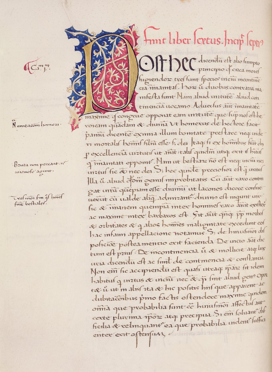 Ms.228, f.54v: Sivu Aristoteleen teoksesta "Nicomachean Ethics and Politics", 1452 tekijältä John Russell