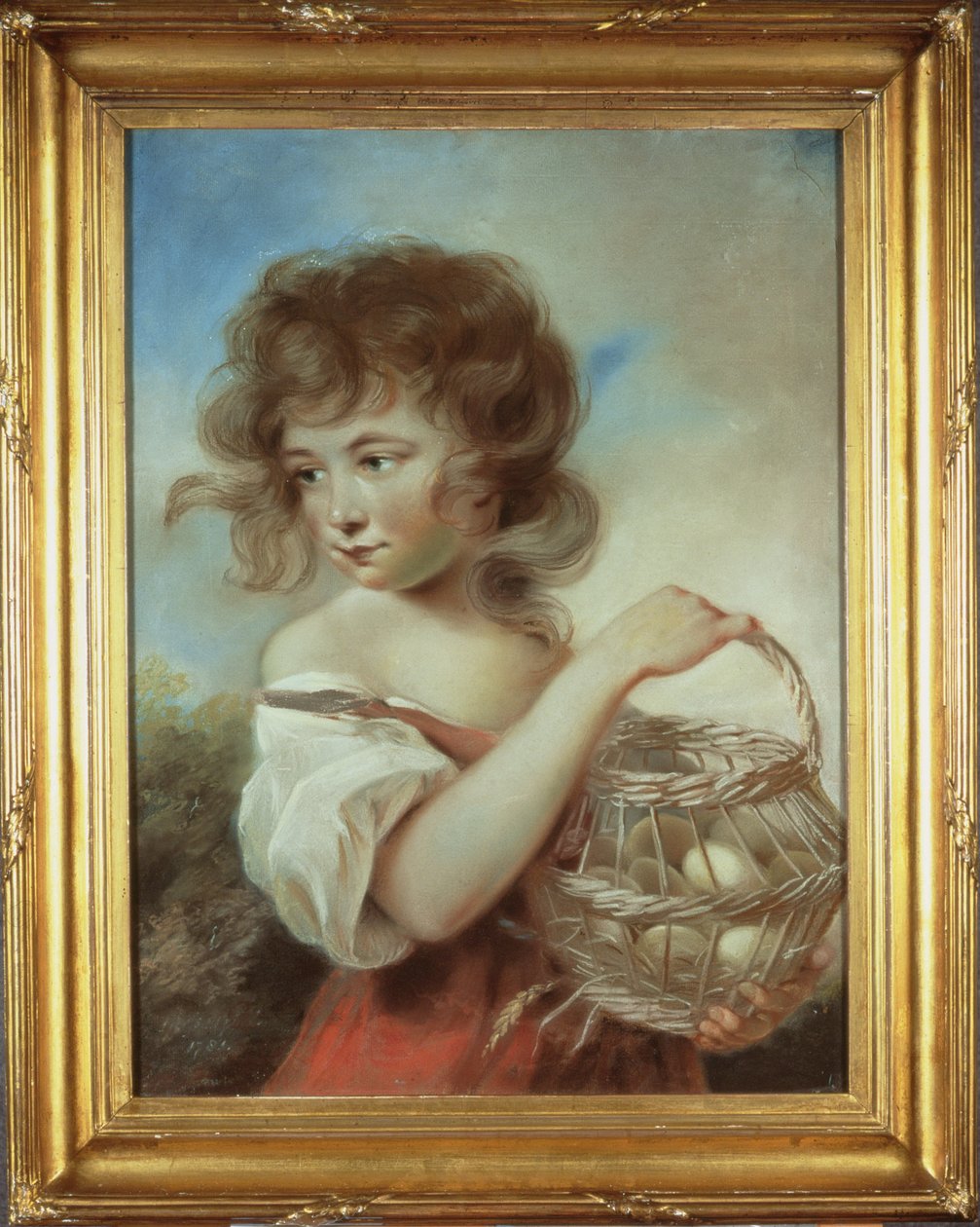 Tyttö munakorin kanssa, n. 1780 (pastelli) tekijältä John Russell