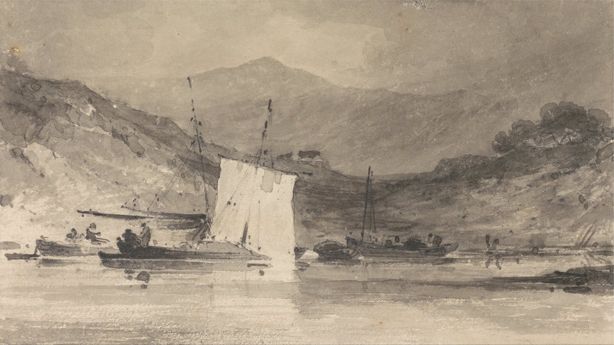 Cader Idris Mawddachin suistolta Barmouthin yläpuolelta tekijältä John Sell Cotman
