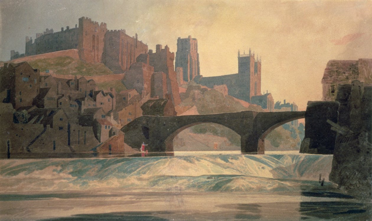 Durhamin linna ja katedraali, n. 1809-1010 tekijältä John Sell Cotman