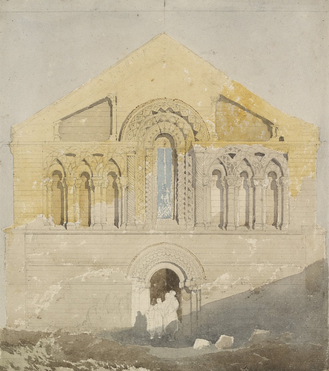 Castle Rising Churchin länsirintama, Norfolk (akvarelli grafiitilla) tekijältä John Sell Cotman