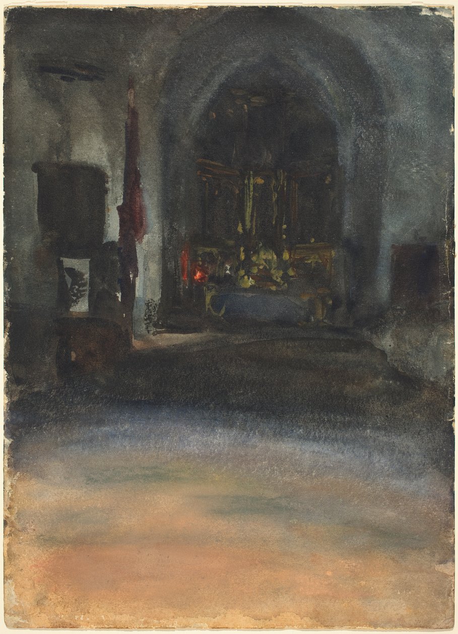 Espanjalainen kirkon sisustus, noin 1880 (akvarelli vellapaperille). tekijältä John Singer Sargent