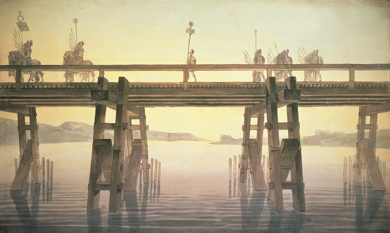 Caesarin silta, 1814 (kynä ja muste wc:llä paperilla) tekijältä John Soane