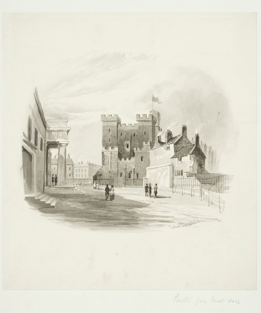 Linna County Courtista, Newcastle upon Tyne (akvarelli paperille (liimattu paperille)) tekijältä John Teasdale