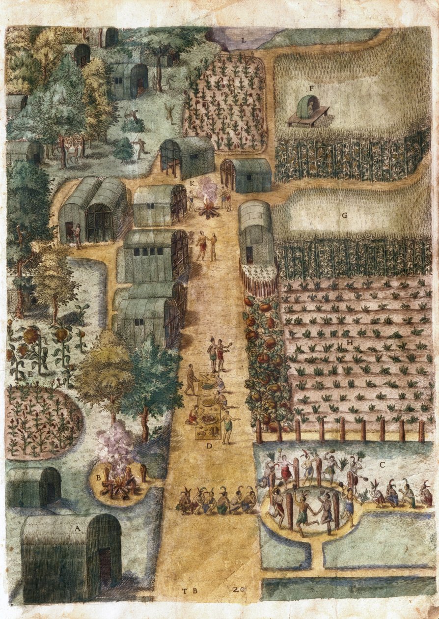 Intialainen Secotonin kylä, noin 1570-1580 (katso 1692) tekijältä John White