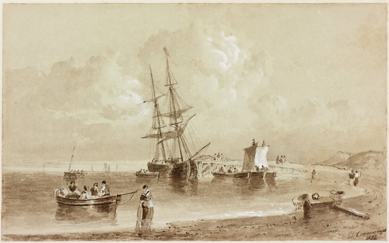 Budle Bay, Northumberland (muste (seepia) paperilla) tekijältä John Wilson Carmichael