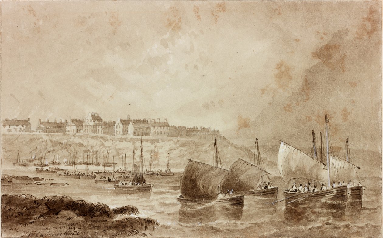 Cullercoats (muste (seepia) paperille) tekijältä John Wilson Carmichael