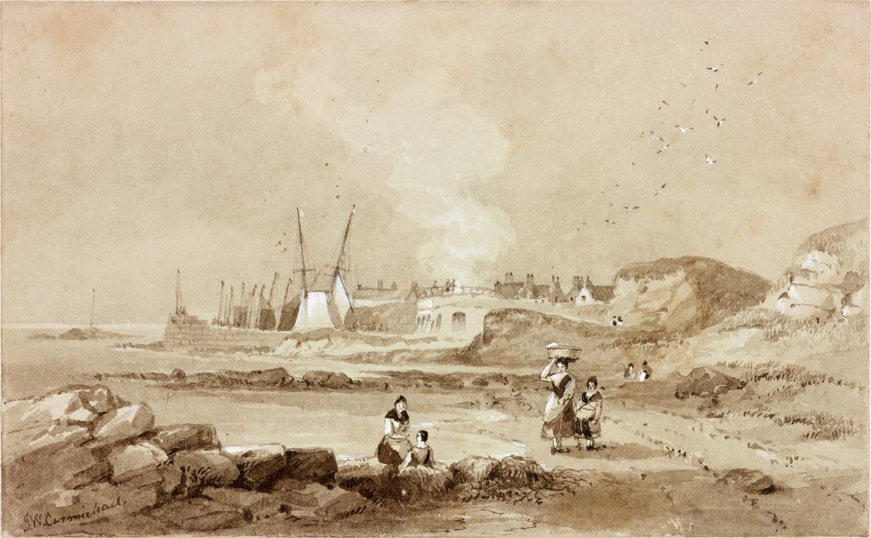 North Sunderland, Northumberland (muste (seepia) paperilla) tekijältä John Wilson Carmichael
