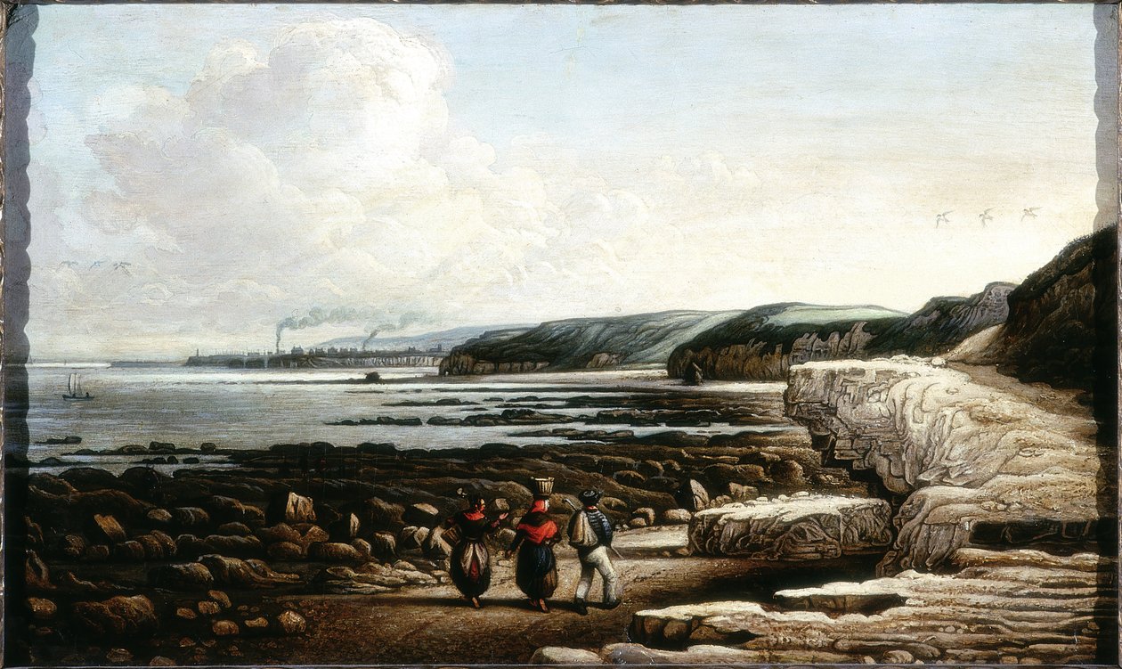 Coast Scene, Cullercoats (öljy ja lyijykynä kortille) tekijältä John Wilson Ewbank