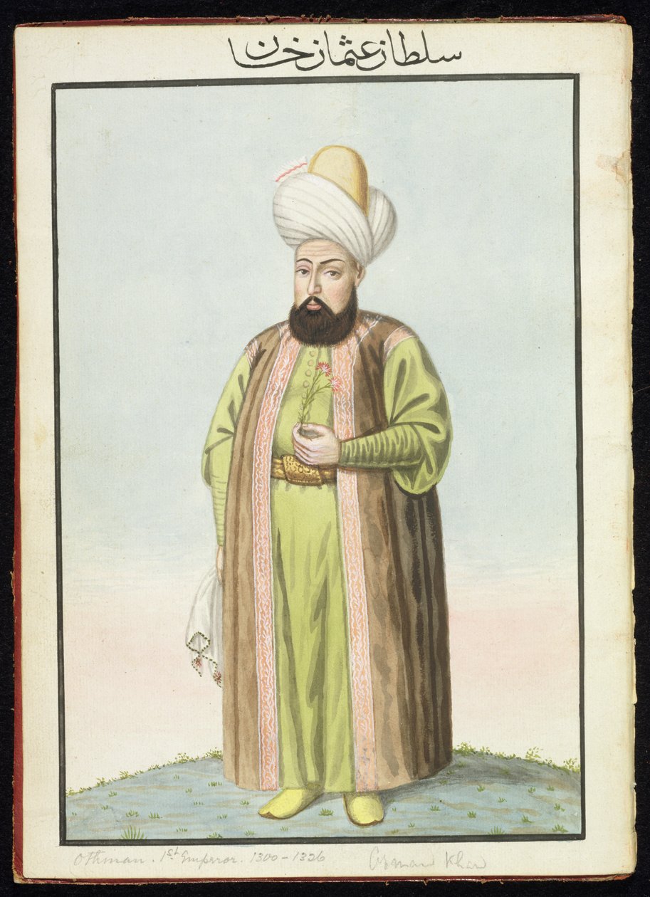 Othman (Osman) I (1259-1326), ottomaanien valtakunnan perustaja, sulttaani 1299-1326, sarjasta "Turkin keisarien muotokuvia", 1808 tekijältä John Young