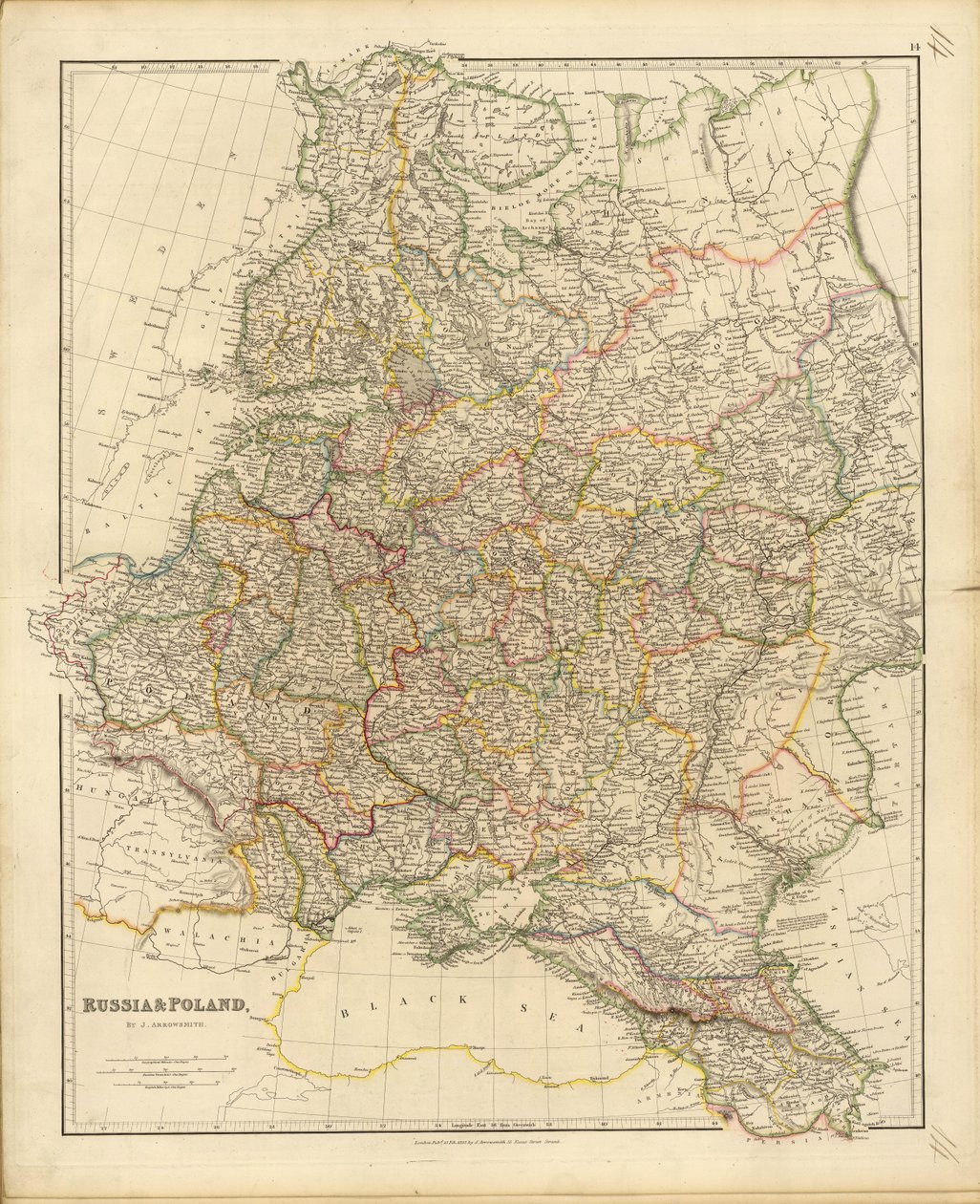 Venäjän ja Puolan kartta, 1832. tekijältä John Arrowsmith