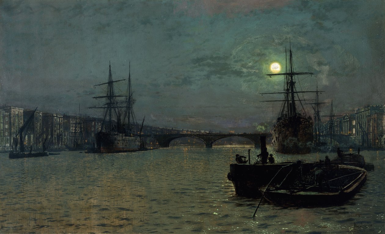London Bridge - Puolivesi, 1884 tekijältä John Atkinson Grimshaw