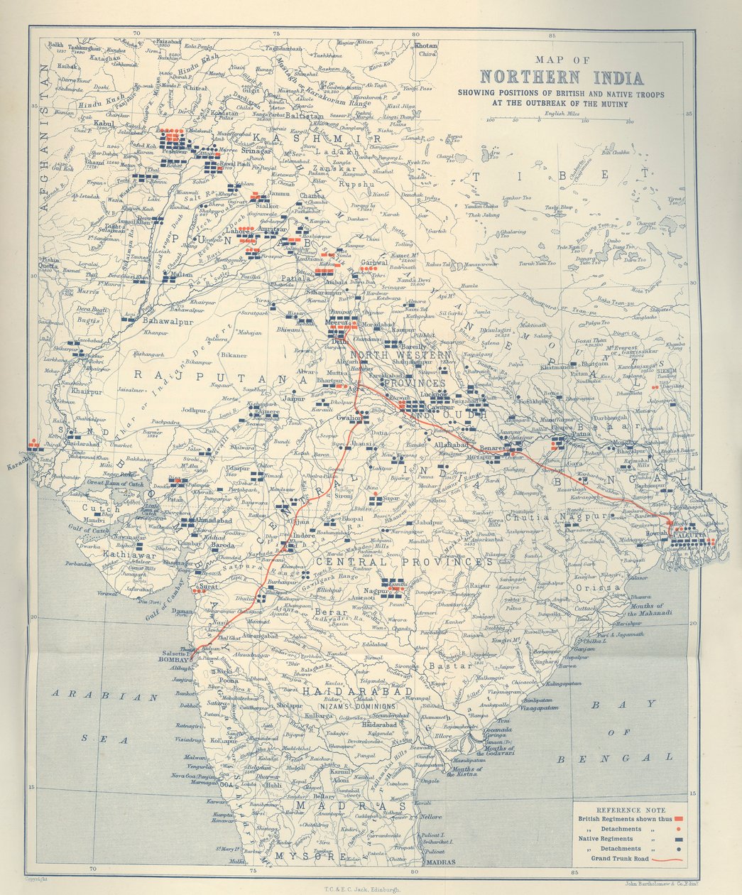 Pohjois-Intian kartta, 1901. tekijältä John Bartholomew