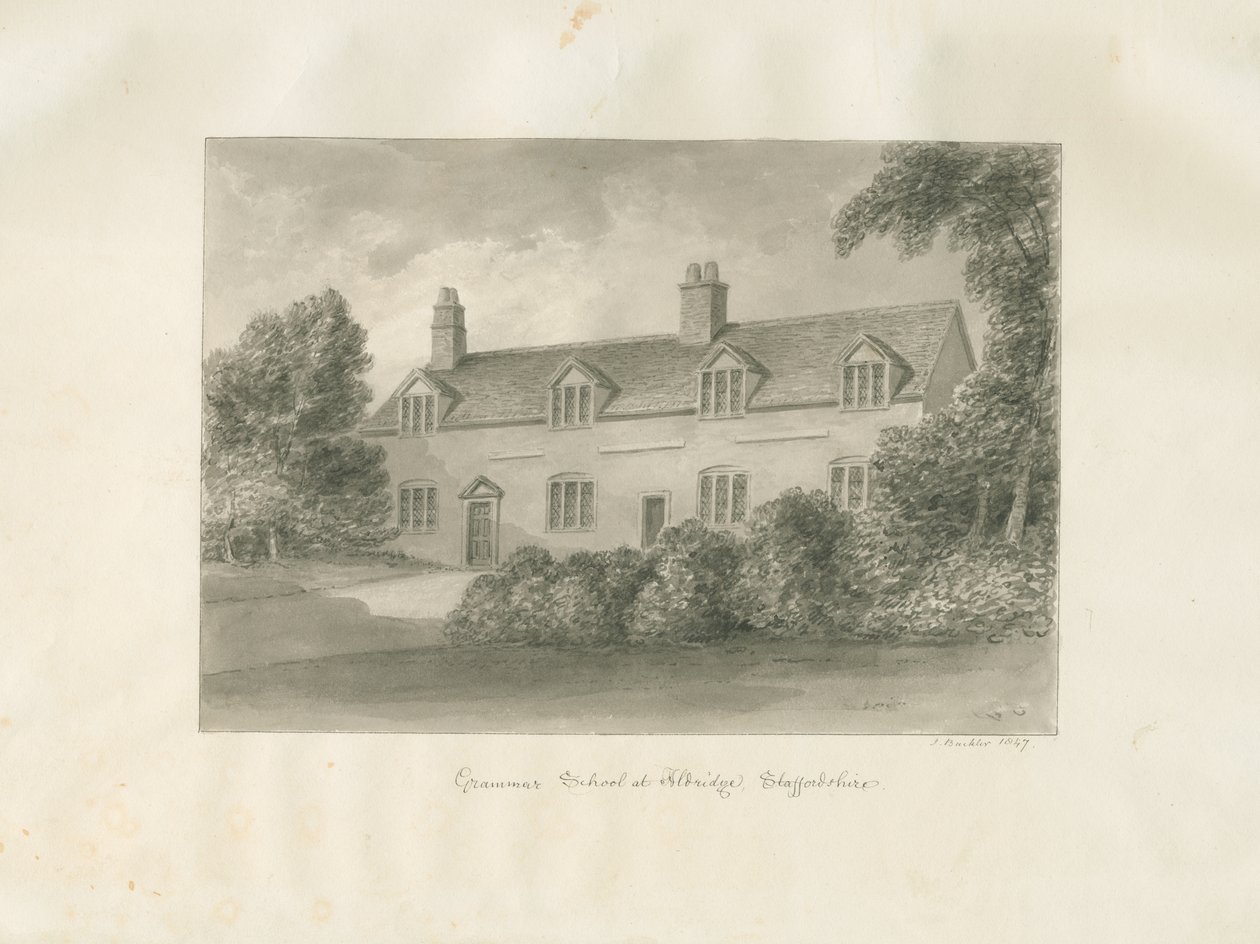 Aldridge Grammar School: seepiapiirustus, 1847 tekijältä John Buckler