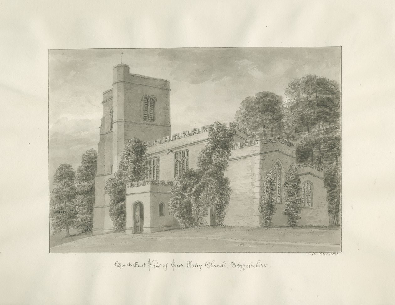 Arley Church: seepiapiirustus tekijältä John Buckler