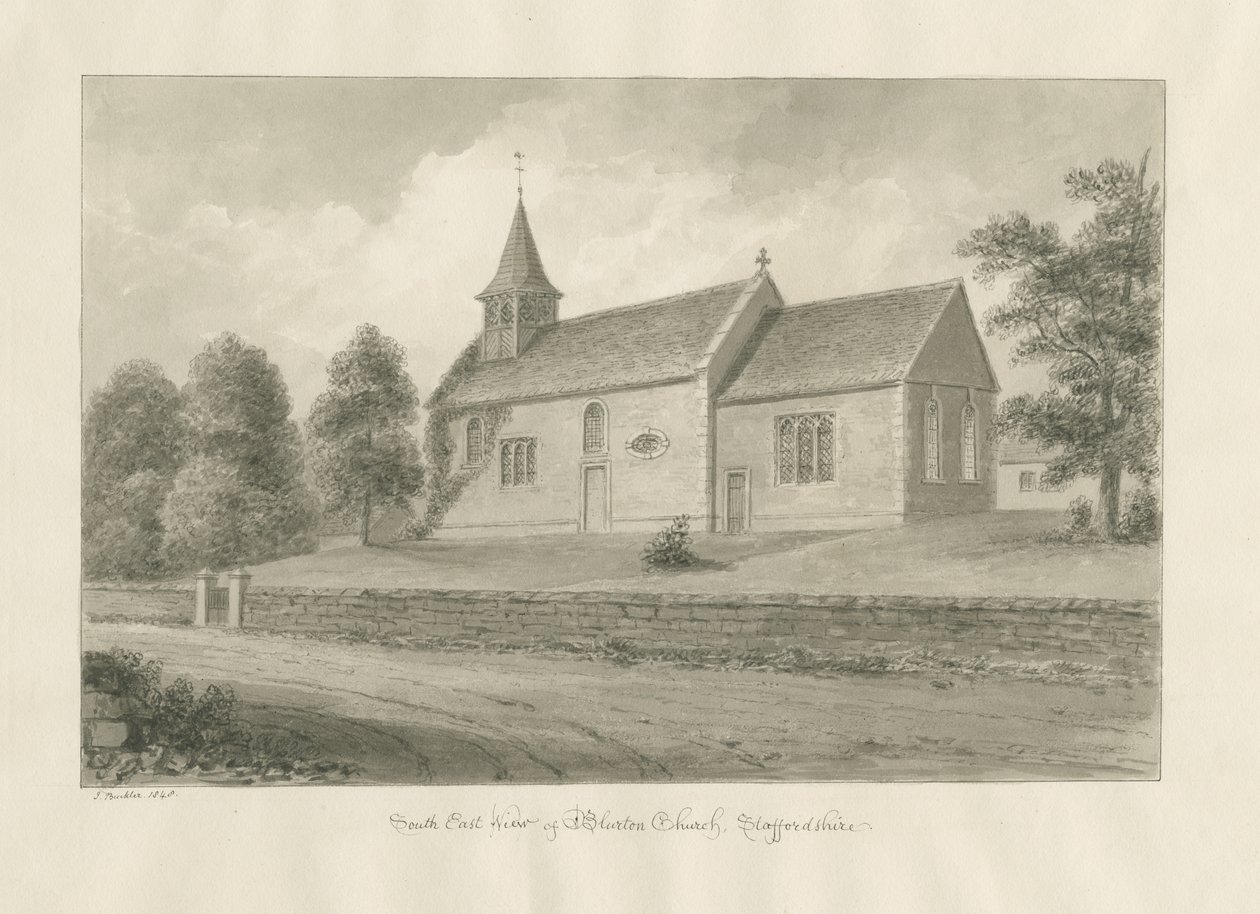 Blurton Church: seepiapiirustus, 1848 tekijältä John Buckler