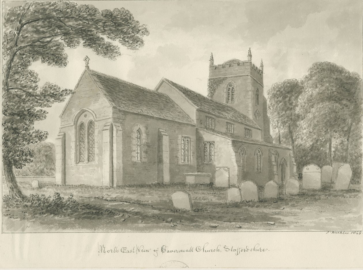 Caverswall Church: seepiapiirros tekijältä John Buckler