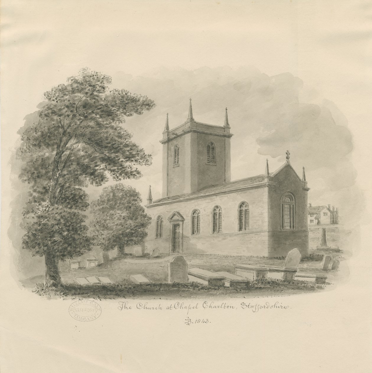 Chapel Chorlton Church: seepiapiirros tekijältä John Buckler