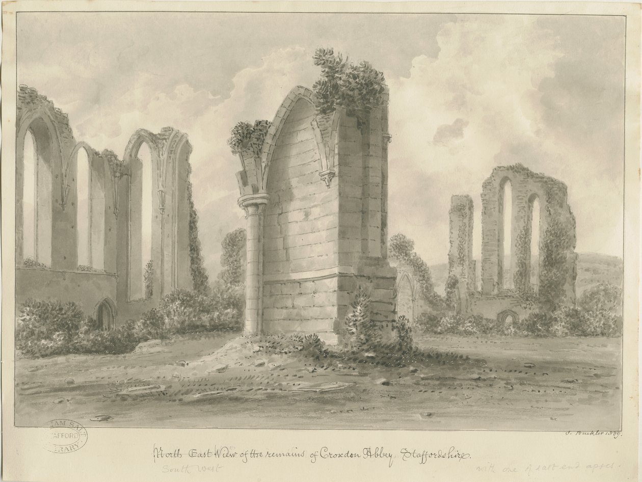 Croxden Abbey: seepiapiirustus tekijältä John Buckler