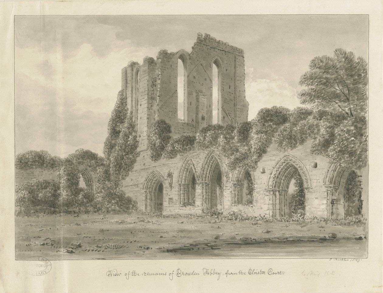 Croxden Abbey: seepiapiirustus tekijältä John Buckler