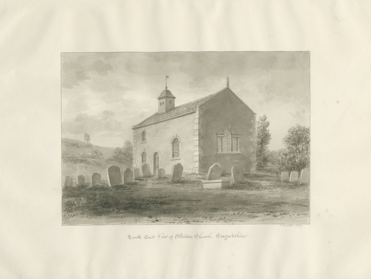 Elkstone Chapel: seepiapiirustus tekijältä John Buckler