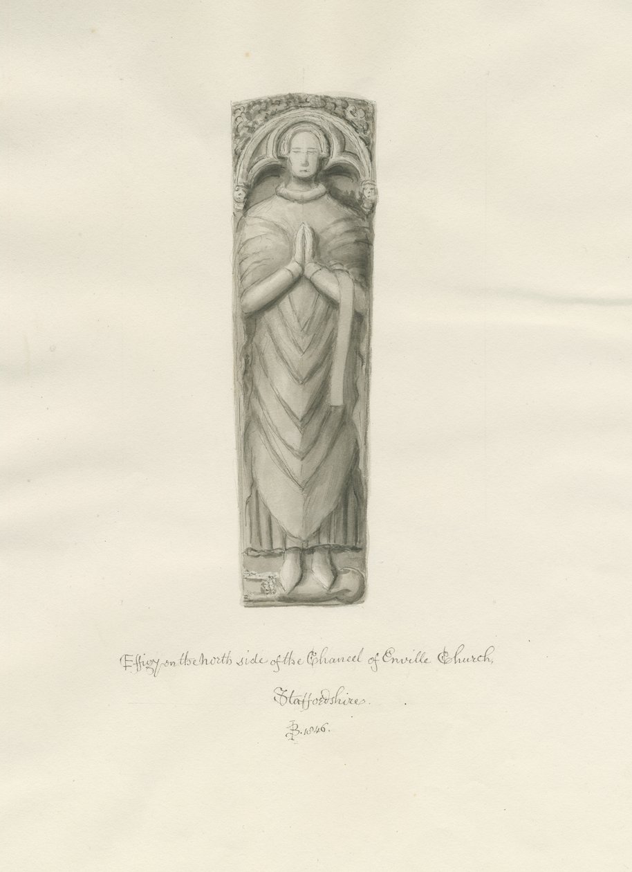 Enville Church - Effigy: seepiapiirustus tekijältä John Buckler