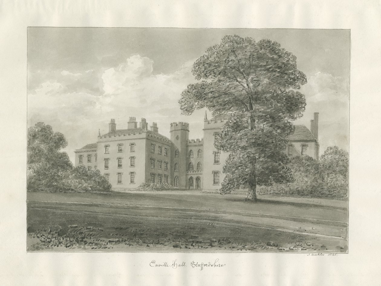 Enville Hall: seepiapiirustus tekijältä John Buckler