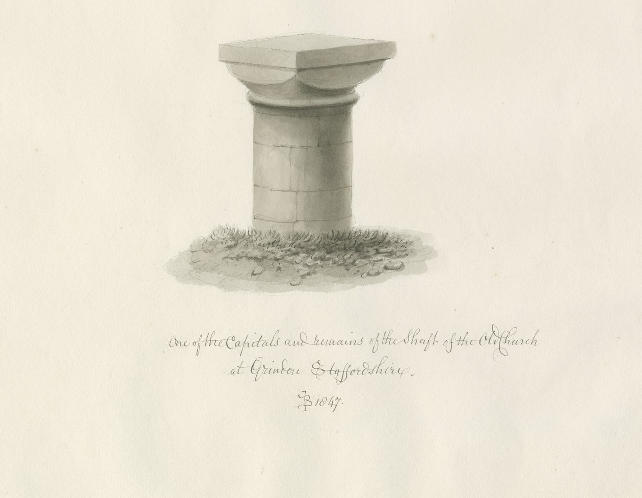 Grindon Church: seepiapiirustus tekijältä John Buckler