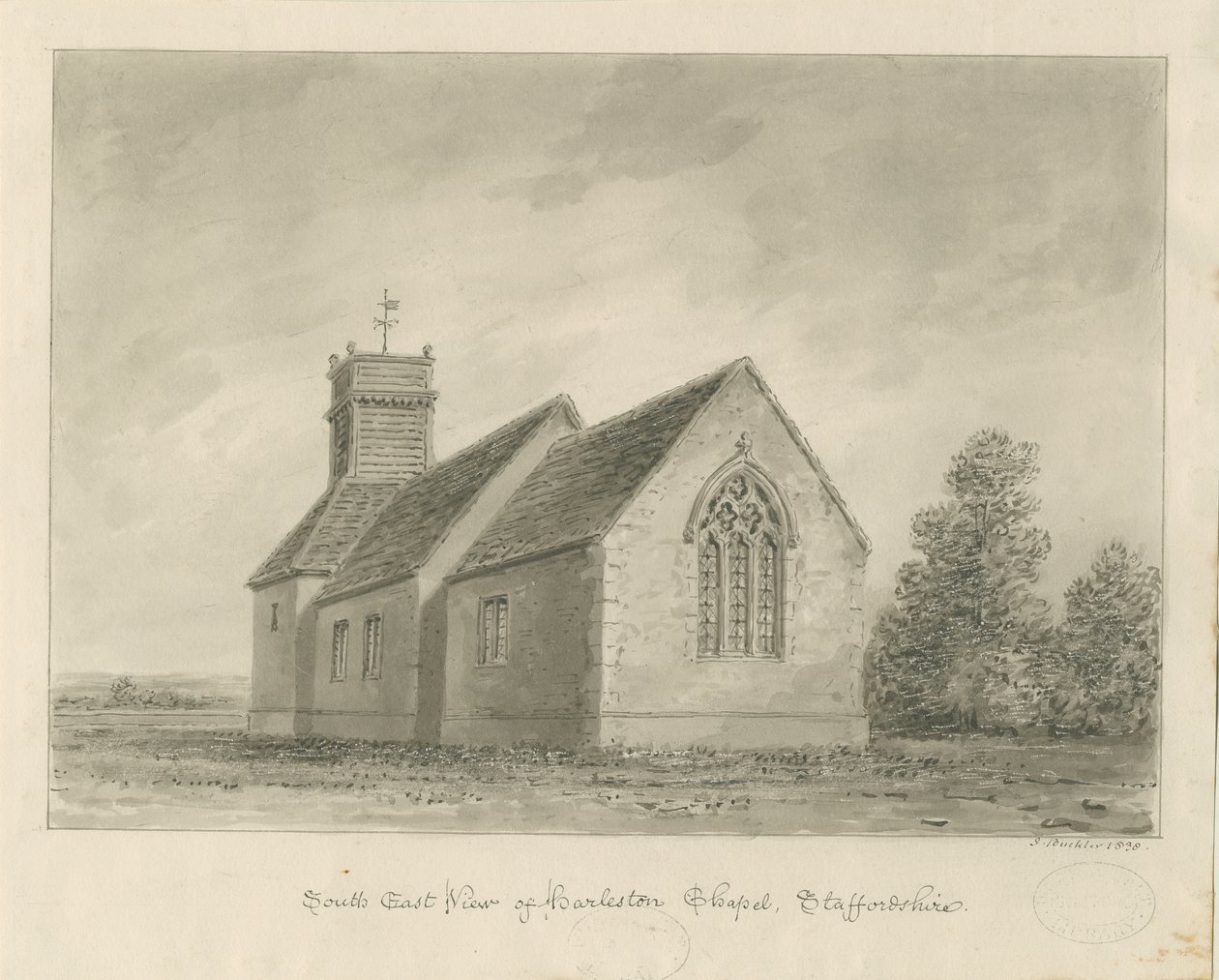 Harlaston Chapel: seepiapiirustus tekijältä John Buckler