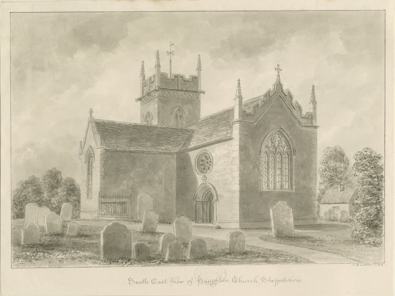 Haughton Church: seepiapesupiirustus, 1842 tekijältä John Buckler