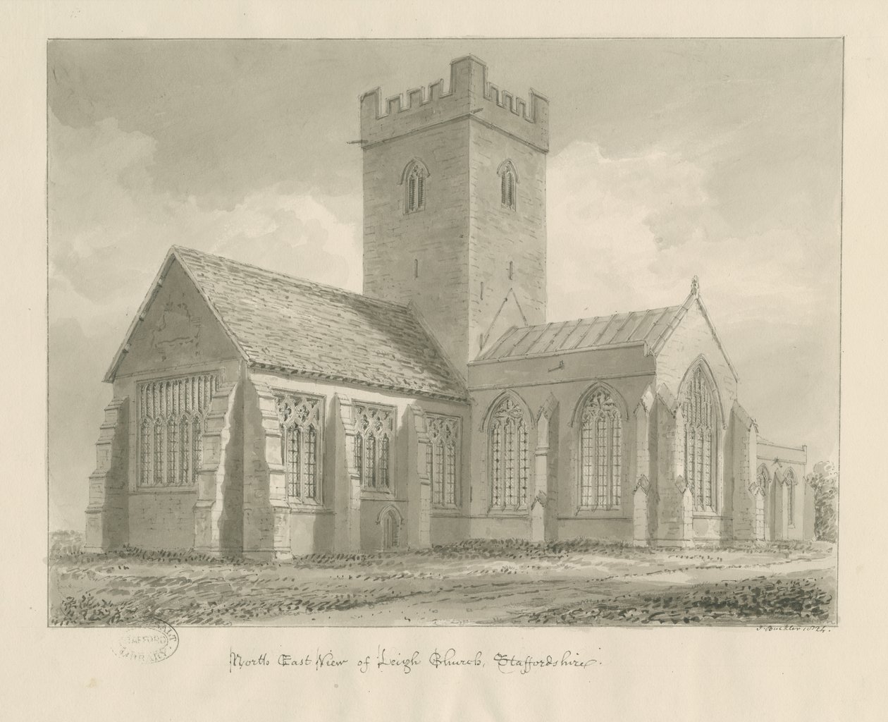 Leigh Church: seepiapiirustus tekijältä John Buckler