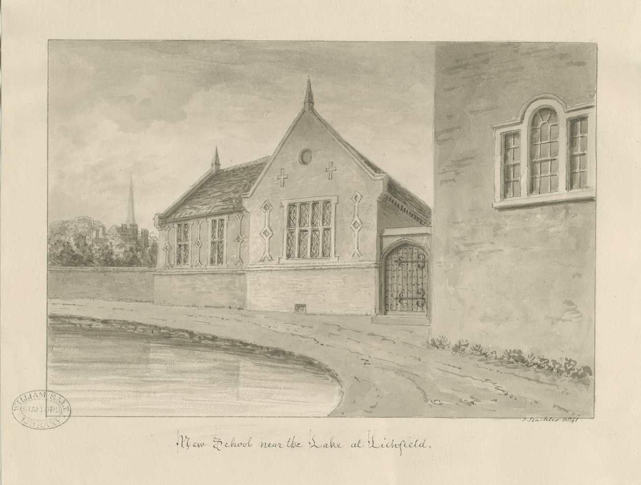 Lichfield - "New School": seepiapiirustus tekijältä John Buckler