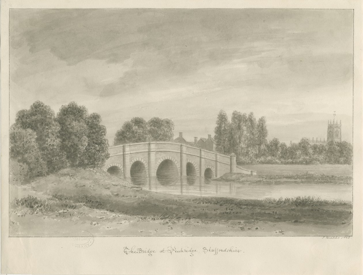 Penkridge Town - [Bull] Bridge: seepiapiirros tekijältä John Buckler